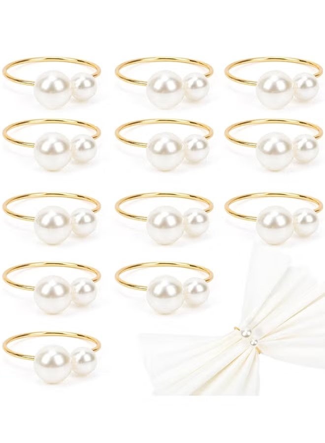 12PCS Gold Pearl Napkin Rings, Elegantly Holds and Secures The Napkin in Place for Family Gathering, Business Dinner, Party Dinner, Wedding - Image 1